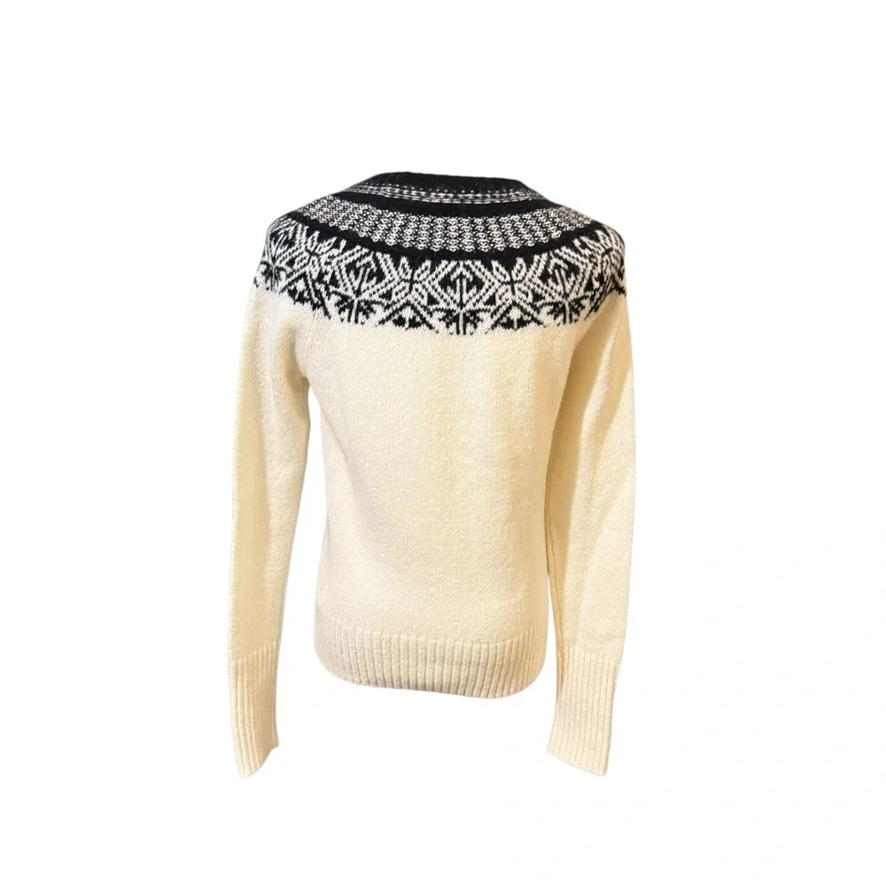 Vineyard Vines Fair Isle Black and Cream Wool Blend Women's Sweater - Picture 5 of 8